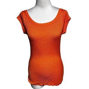 Michael Stars Orange Metallic Short Sleeve Shirt Tunic One Size Fits Most